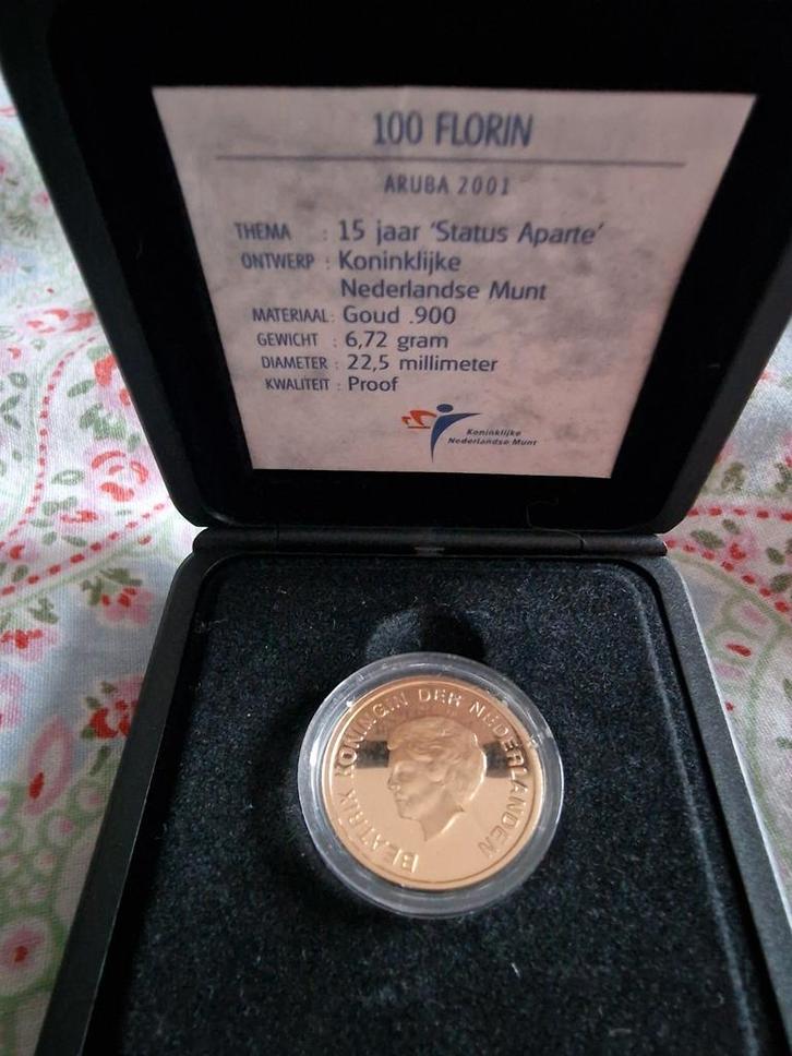 Gouden 100 Florin Beatrix Status Aparte 2001 Proof., Postzegels en Munten, Munten | Nederland, Losse munt, Overige waardes, Koningin Beatrix