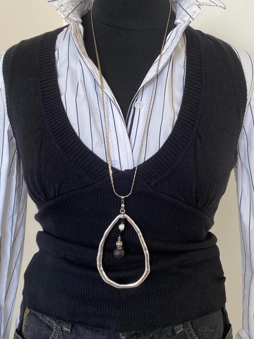 Ketting lang zilver kleurig met hanger, Sieraden, Tassen en Uiterlijk, Kettingen, Zo goed als nieuw, Zilver, Zilver, Met hanger