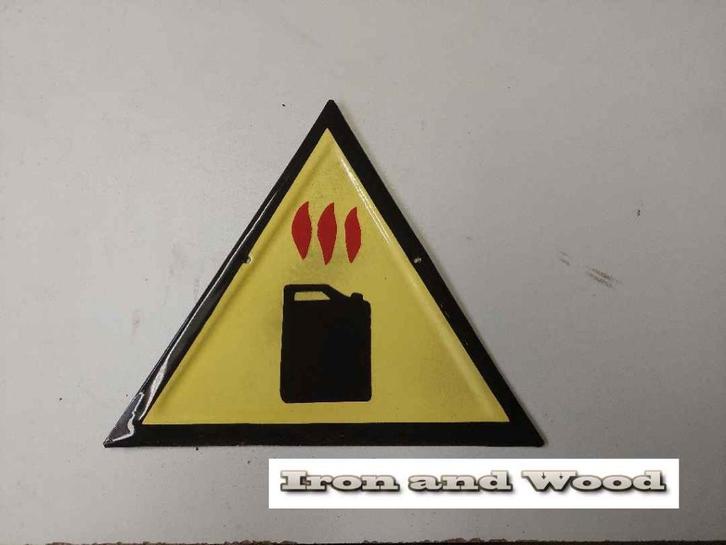 Emaille oud waarschuwingsbord  - jerrycan afm 31x31x31, Antiek en Kunst, Curiosa en Brocante, Ophalen of Verzenden