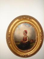 18 - 19th Century oil painting, Girl with flowers - +- 1800., Ophalen of Verzenden