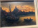 Schilderij op paneel met zonsondergang, Antiek en Kunst, Ophalen of Verzenden