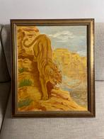 Olieverfschilderij - Leeuwin in Landschap, Ophalen of Verzenden