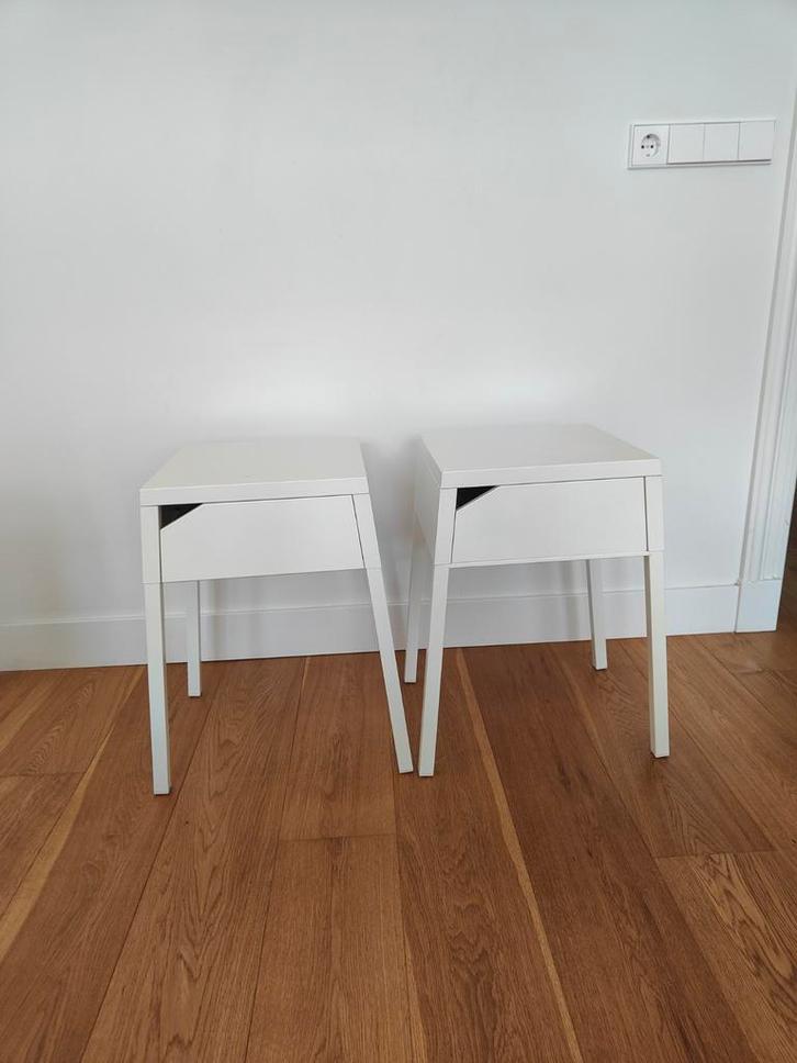 2 Witte Nachtkastjes met Lade, Huis en Inrichting, Slaapkamer | Nachtkastjes, Gebruikt, Minder dan 55 cm, Minder dan 45 cm, Hout