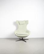 1x Leolux Caruzzo Fauteuil +Voetenbank Beige Stof – Zwart, Niet ingevuld, Niet ingevuld, 75 tot 100 cm, Ophalen of Verzenden