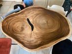 Suar houten boomstamtafel rond 100/130, Huis en Inrichting, Tafels | Eettafels, Ophalen of Verzenden, Zo goed als nieuw, Rond