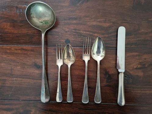 Zwaar Verzilverde Lepels, Mes, Soeplepel en Vorken., Antiek en Kunst, Antiek | Goud en Zilver, Ophalen of Verzenden