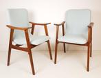 Van Teeffelen fauteuils teak hout licht blauwe stof nieuw, Huis en Inrichting, Stoelen, Twee, Blauw, ., Vintage