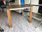 Kenkoon, rvs frame, blad en overige houten delen zijn teak., Huis en Inrichting, Tafels | Eettafels, Ophalen, Gebruikt, Vierkant