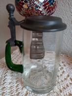 Bierpul met tinnen deksel/glas/groene handvat, Ophalen of Verzenden