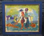Retro Originele batik tekening schilderij op stof China 1988, Ophalen