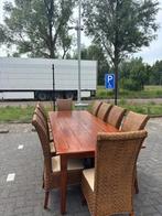 Koloniale massief houten eettafel inclusief 10 stoelen, Huis en Inrichting, Tafels | Eettafels, Ophalen, Gebruikt, 200 cm of meer