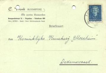 C. Pronk, Bloemisterij, Tegelen - 10.1951 - briefkaart beschikbaar voor biedingen