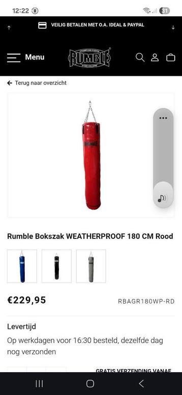 Rumble bokszak Kickboks zak mma 180 cm 45 kg + 10 handschoen beschikbaar voor biedingen