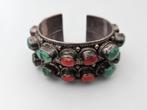 Bloedkoraal turquoise Tibet 925 zilver armband, Ophalen of Verzenden, Zilver, Armband