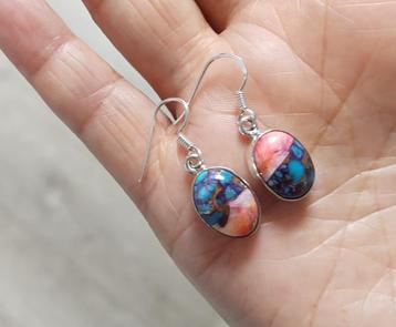 zilveren oorbellen Roze Dahlia Koper Turquoise zilver 925 beschikbaar voor biedingen