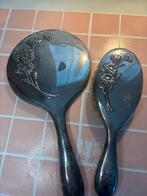 Vintage Spiegel en Borstel Set met Bloemmotief gero zilver, Antiek en Kunst, Ophalen of Verzenden