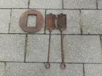 Gietijzeren wafel ijzer met plaat, Antiek en Kunst, Ophalen