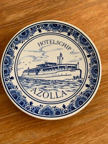 Delfts Blauw Bordje Hotelschip Azolla beschikbaar voor biedingen