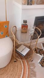 Drankkarretje retro vintage goud rookglas glas goud messing, Huis en Inrichting, Tafels | Bijzettafels, Minder dan 55 cm, Rond