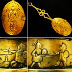 Antieke messing Engelse kastanjepoffer pan met Ridder, Antiek en Kunst, Ophalen of Verzenden