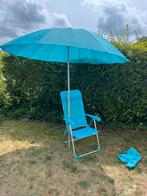 Grote parasol met strandstoel aqua blauw, Ophalen, Kantelbaar, 2 tot 3 meter, Zo goed als nieuw