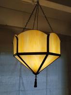 Art deco hanglamp, plafondlamp, glas in messing 1920 - 1930, Antiek en Kunst, Antiek | Lampen, Ophalen of Verzenden