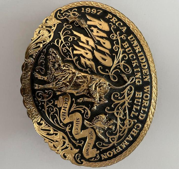 Zeldzame speciale Bull champion buckel!, Kleding | Heren, Riemen en Ceinturen, Zo goed als nieuw, Minder dan 95 cm, Zwart, Ophalen of Verzenden