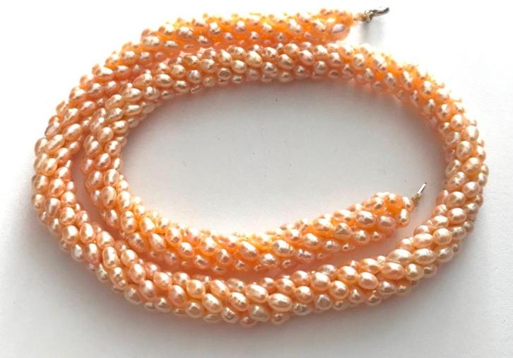 Vintage ketting echte zoetwaterparels parels zes strengen, Sieraden, Tassen en Uiterlijk, Kettingen, Zo goed als nieuw, Steen of Mineraal