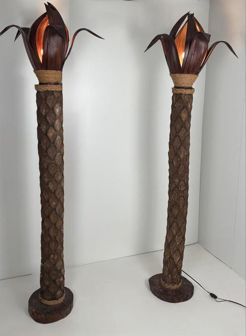 Vintage palmboom lampen set vloerlampen 195 cm, Huis en Inrichting, Lampen | Vloerlampen, Zo goed als nieuw, 150 tot 200 cm, Hout