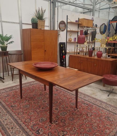 Vintage teakhouten uitschuiftafel tot 200cm, Huis en Inrichting, Tafels | Eettafels, Gebruikt, 150 tot 200 cm, Vijf personen of meer