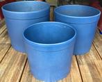 3 GROTE BLAUWE BLOEMPOTTEN, Tuin en Terras, Bloempotten, 25 tot 40 cm, Gebruikt, Rond, Minder dan 40 cm
