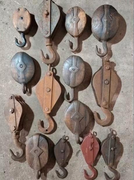 Oude antiek vintage katrol hijsblok houten metalen botter, Antiek en Kunst, Antiek | Gereedschap en Instrumenten, Ophalen of Verzenden