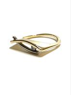 14k geel en witgouden ring met een diamant, 18 tot 19, -, -, Ophalen of Verzenden