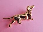jwg Vintage 70s 80s teckel tekkel hond broche goud verguld, Verzenden, Overige materialen, Broche, Verguld