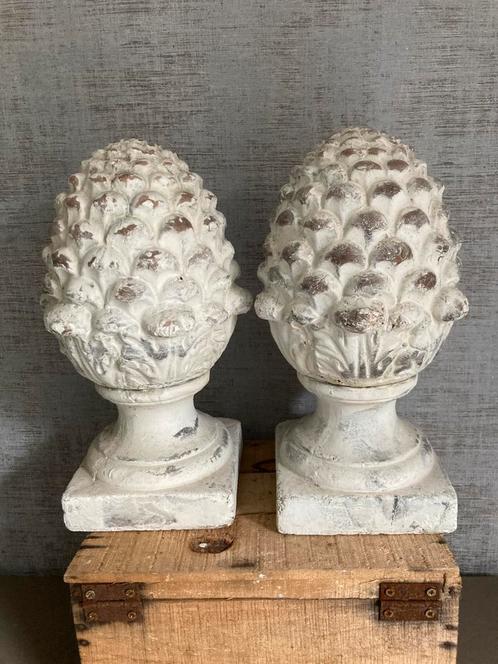Brocante terracotta dennenappels tuin ornamenten, Tuin en Terras, Tuinbeelden, Gebruikt, Overige typen, Steen, Ophalen of Verzenden