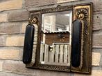 Vintage latoen koperen facet geslepen halspiegel spiegel, Rechthoekig, Ophalen