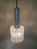Vintage Crackle glass hanglamp met chromen armatuur., Gebruikt, Vintage, space age, Ophalen of Verzenden, Glas