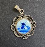 Antieke Zilveren Delftsblauwe Hanger, Gebruikt, Overige voorstellingen, Blauw, Ophalen of Verzenden