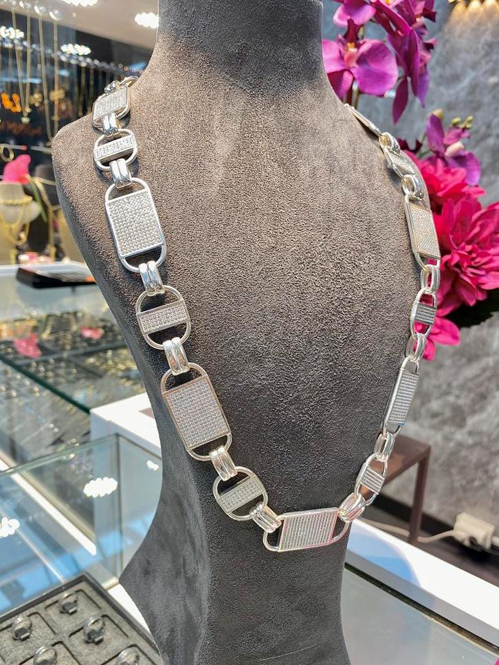 925 Zilveren Magnum Ketting, Sieraden, Tassen en Uiterlijk, Kettingen, Nieuw, Goud, Zilver, Met edelsteen, Ophalen of Verzenden