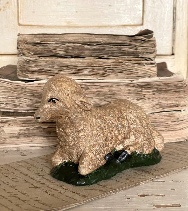 Brocante oud schaapje gips ( Kerst ), Antiek en Kunst, Curiosa en Brocante, Verzenden
