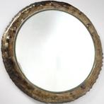 Brutalist vintage design spiegel geëmailleerd bronze, Rond, Ophalen of Verzenden, Zo goed als nieuw, Minder dan 100 cm