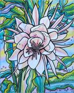 Prachtig handgeschilderd schilderij van een Passiebloem, Minder dan 50 cm, Oorspronkelijke maker, Nieuw, Ophalen of Verzenden