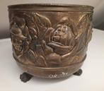 Vintage messing bloempot met rozen decoratie, Antiek en Kunst, Antiek | Koper en Brons, Ophalen of Verzenden, Brons