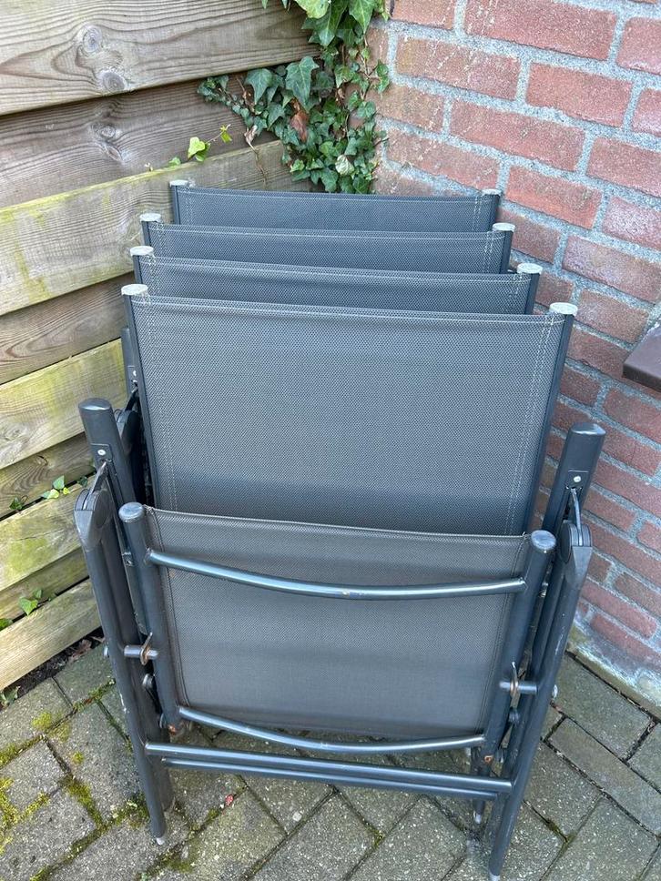 4 Tuinstoelen - Aluminium/Textileen, Tuin en Terras, Tuinstoelen, Gebruikt, Aluminium, Inklapbaar, Ophalen