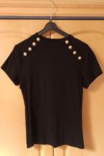 Zwart t-shirt met sierknopen L/XL, Zwart, Ophalen of Verzenden, Zo goed als nieuw, Korte mouw