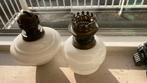 Onderdelen olie lamp 2x opaline reservoir incl brander, Antiek en Kunst, Ophalen of Verzenden