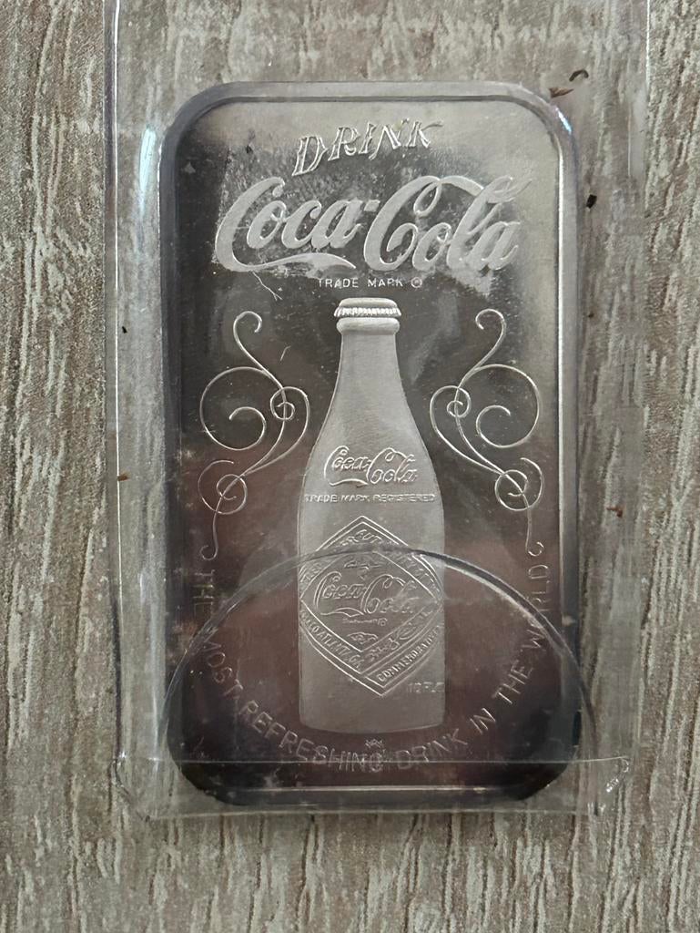 1 ounce zilverbaar Coca Cola 75 jaar, Ophalen of Verzenden, Zilver