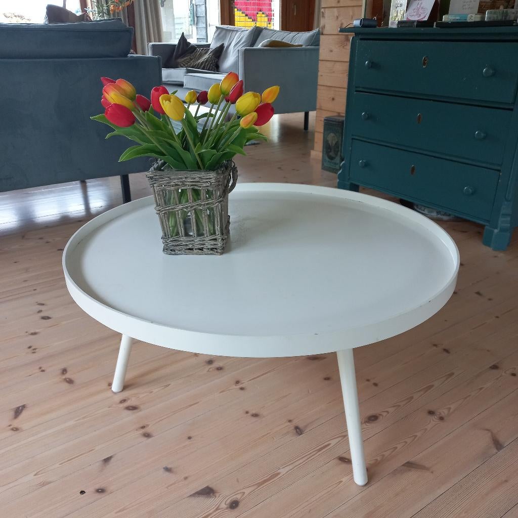 Witte salon tafel, Huis en Inrichting, Tafels | Salontafels, Ophalen, Gebruikt, 50 tot 100 cm, Rond