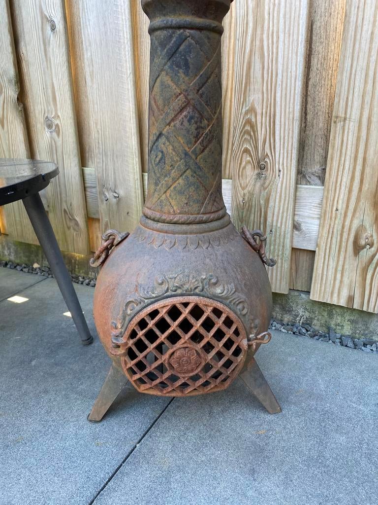 Antieke gietijzeren tuinkachel, Ophalen of Verzenden, Gebruikt