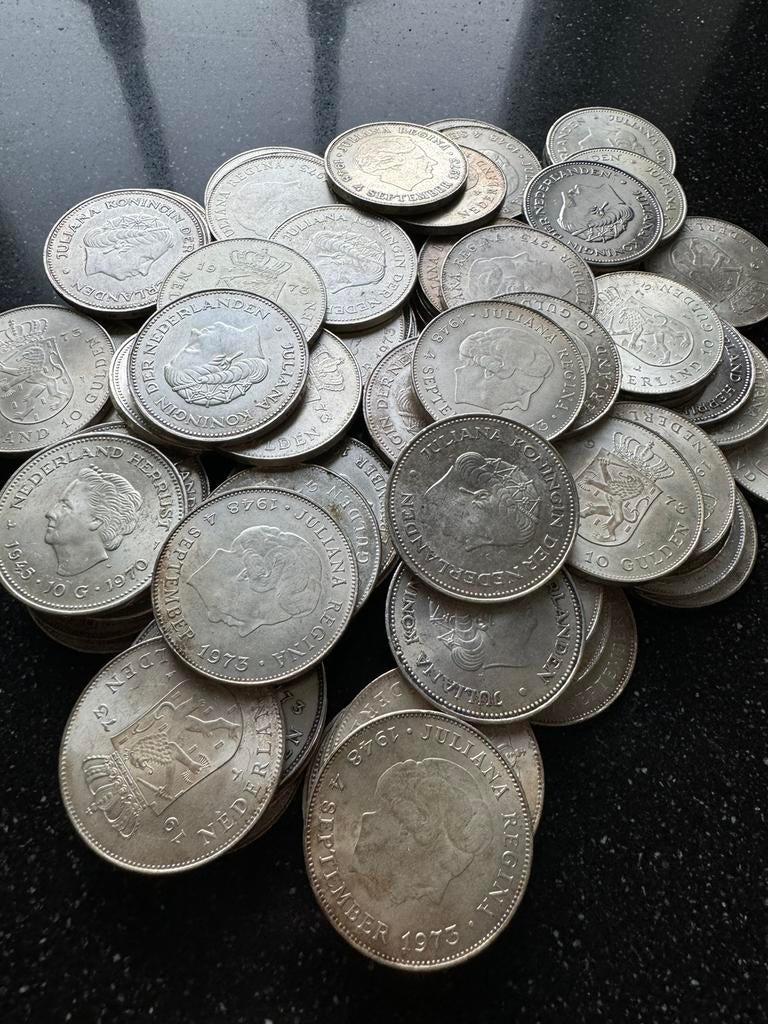 70 stuks zilveren tientjes 1970/1973 10 gulden, Ophalen, Zilver